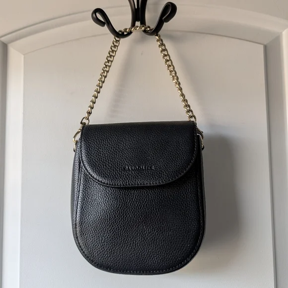 🖤EUC Bandolier Shay Genuine Pebble Leather Shoulder Mini Bag, Black & Gold - Picture 14 of 16